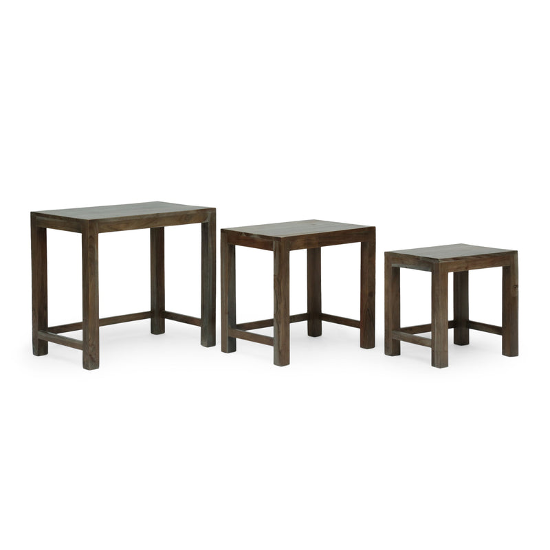 Handcrafted Rustic Acacia Wood Nested Tables (Set of 3), Gray - NH255413