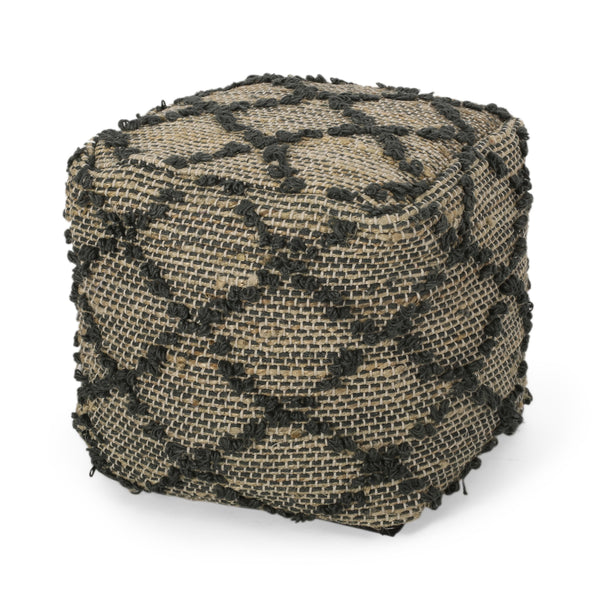 Handcrafted Boho Fabric Cube Pouf - NH838313