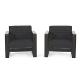 Outdoor Aluminum Club Chairs with Water Resistant Cushions, Set of 2, Dark Gray, Natural, and Black - NH554413