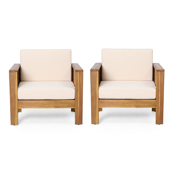 Outdoor Acacia Wood Club Chairs with Cushions, Set of 2 - NH940413