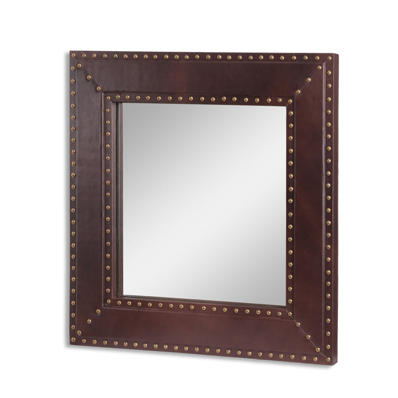 Handcrafted Boho Studded Leather Square Wall Mirror - NH290413