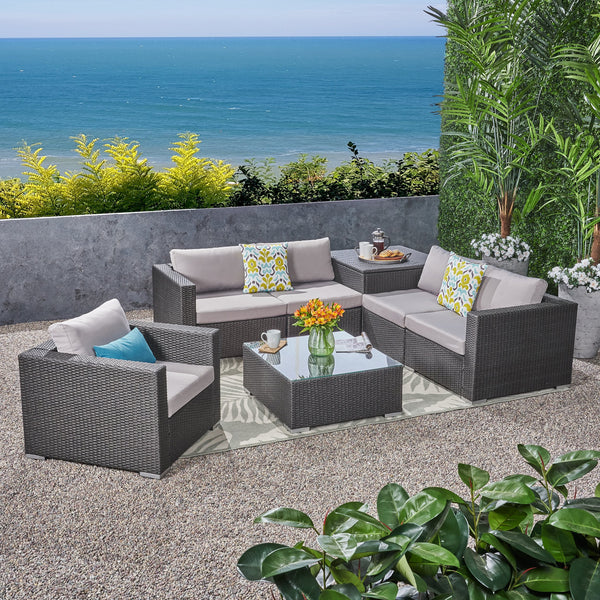 Outdoor 5-Seater Sectional Sofa Set with Club Chair and Storage Ottoman - NH635703