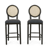 French Country Wooden Barstools with Upholstered Seating (Set of 2) - NH345313