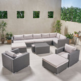 Outdoor 8 Seater V Shaped Wicker Sectional Sofa Chat Set with Ottomans - NH779903