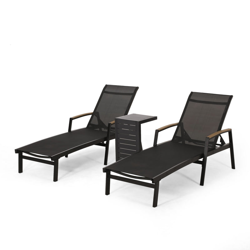 Outdoor Aluminum Chaise Lounge Set with C-Shaped End Table - NH725313
