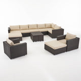 Outdoor 8 Seater V Shaped Wicker Sectional Sofa Chat Set with Ottomans - NH779903