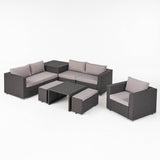 Outdoor 5 Seater V Shaped Wicker Storage Sectional Sofa Set with Ottomans - NH969903
