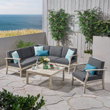 Outdoor 7 Piece Acacia Wood Sectional Sofa and Club Chair Set - NH623803
