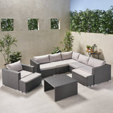 Outdoor 6 Seater V Shaped Wicker Sectional Sofa Set with Ottomans - NH769903