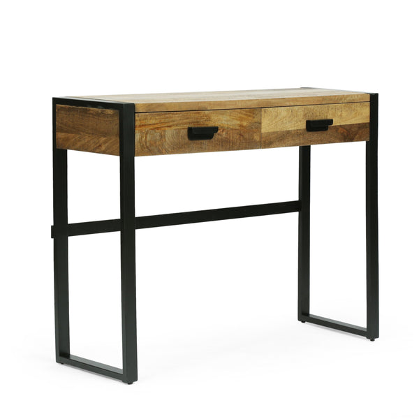 Modern Industrial Handcrafted Mango Wood Desk with Drawers, Natural and Black - NH515513