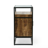 Boho Handcrafted Mango Wood Cabinet with Glass Top, Natural and Black - NH952513