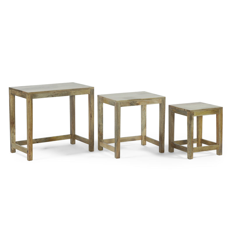 Rustic Handcrafted Mango Wood Nested Side Tables (Set of 3), Natural - NH969413