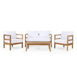 Outdoor Acacia Wood 4-Seater Chat Set with Cushion, Teak and White - NH056513