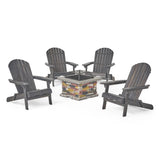 Outdoor 5 Piece Acacia Wood/ Light Weight Concrete Adirondack Chair Set with Fire Pit - NH313403