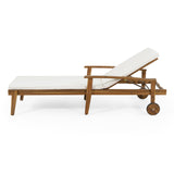 Outdoor Acacia Wood Chaise Lounge with Water Resistant Cushion, Set of 2 - NH762513