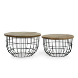 Modern Industrial Handcrafted Mango Wood Nested Cage Coffee Tables, Set of 2, Natural and Black - NH077413