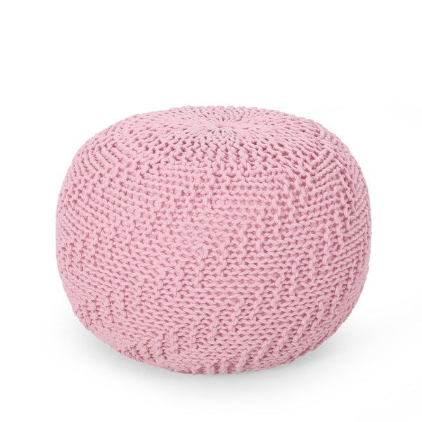 Modern Knitted Cotton Round Pouf - NH988313