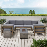 Outdoor 8 Seater Acacia Wood Sectional Sofa Set with Fire Pit and Tank Holder - NH564113