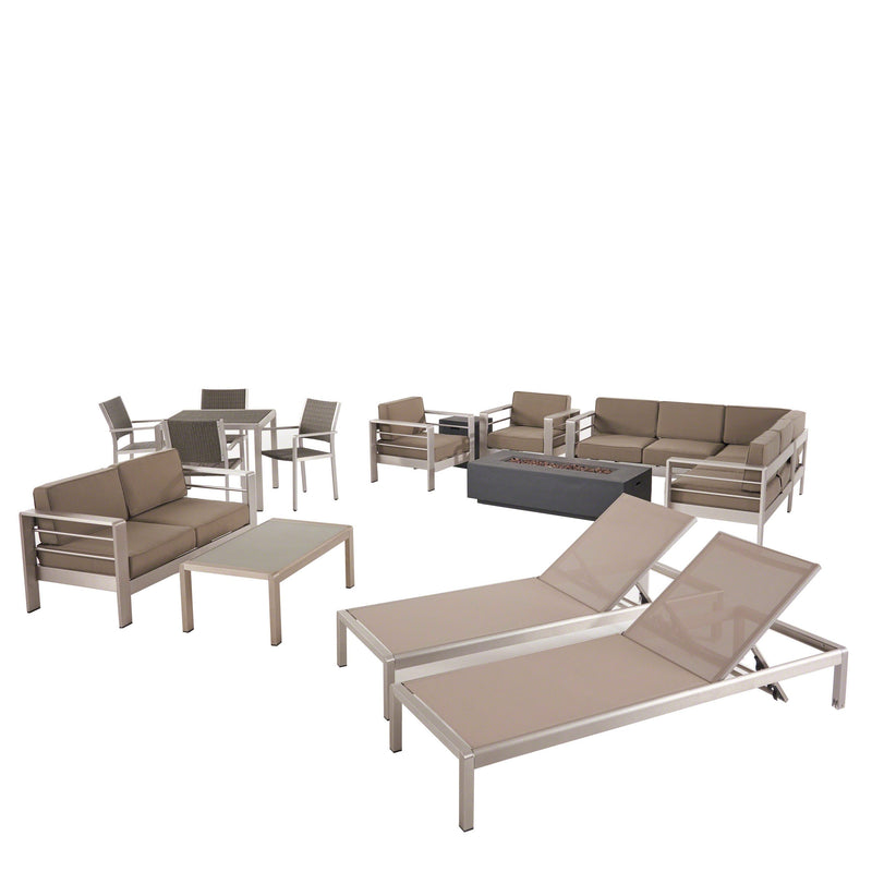Outdoor 16 Piece Aluminum Estate Collection with Cushions and Fire Pit - NH030703