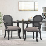Mariette French Country Wood and Cane Upholstered Dining Chair, Set of 2