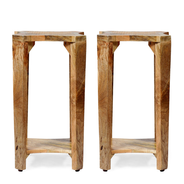 Handcrafted Boho Mango Wood Side Tables (Set of 2) - NH233313