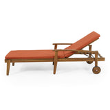 Outdoor Acacia Wood Chaise Lounge with Water Resistant Cushion - NH062513