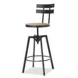Modern Industrial Firwood Adjustable Height Swivel Barstools, Set of 2, Antique and Black Brushed Silver - NH217413
