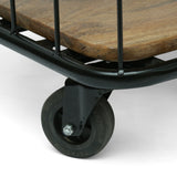 Modern Industrial Handcrafted Mango Wood Kitchen Cart with Wheels, Natural and Black - NH197413