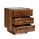 Handcrafted Boho Acacia Wood 3 Drawer Nightstand - NH589313