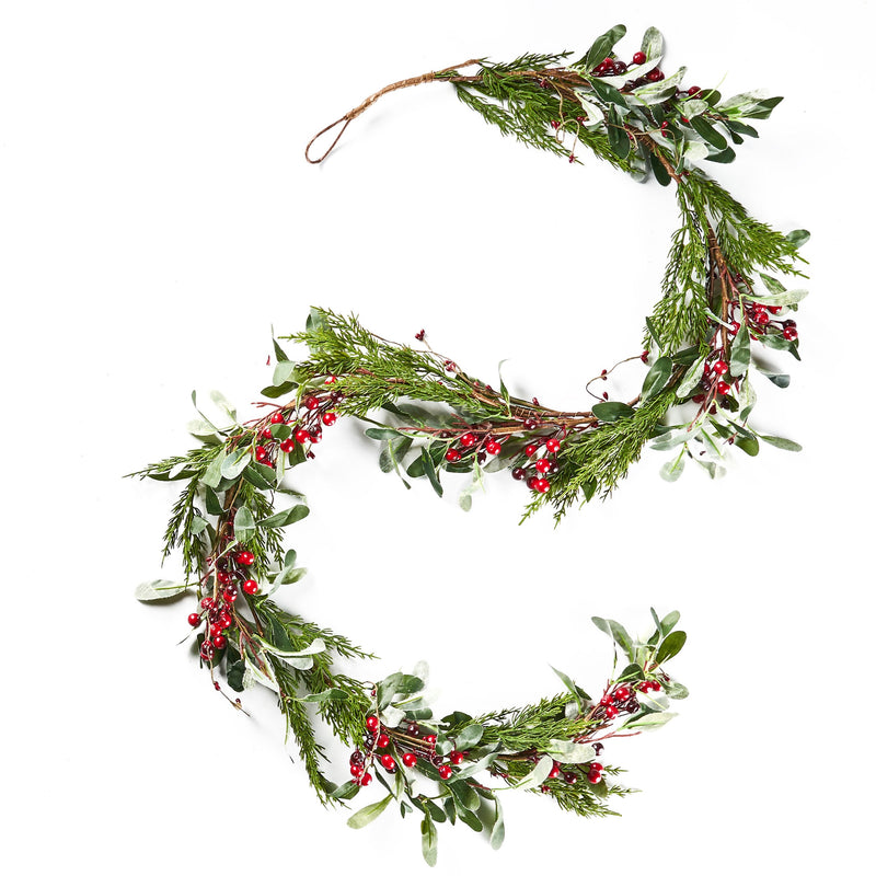 6-Foot Artificial Olive Leaf Garland with Red Berries - NH270413