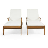 Outdoor Acacia Wood Chaise Lounge with Water Resistant Cushion, Set of 2 - NH762513