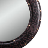 Handcrafted Boho Studded Croco Leather Round Wall Mirror - NH590413