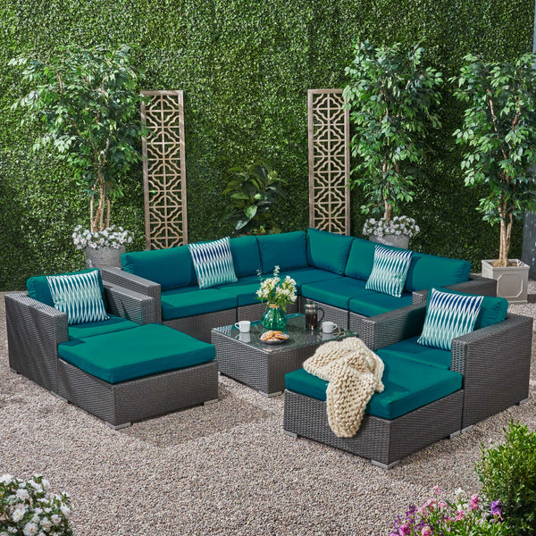 Outdoor 7 Seater Wicker Sectional Sofa Set with Sunbrella Cushions - NH125803