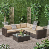 Outdoor 5 Seater Wicker Sectional Sofa Set with Sunbrella Cushions - NH894803