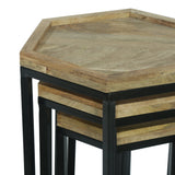 Modern Industrial Handcrafted Mango Wood Nested Side Tables (Set of 3), Natural and Black - NH869413