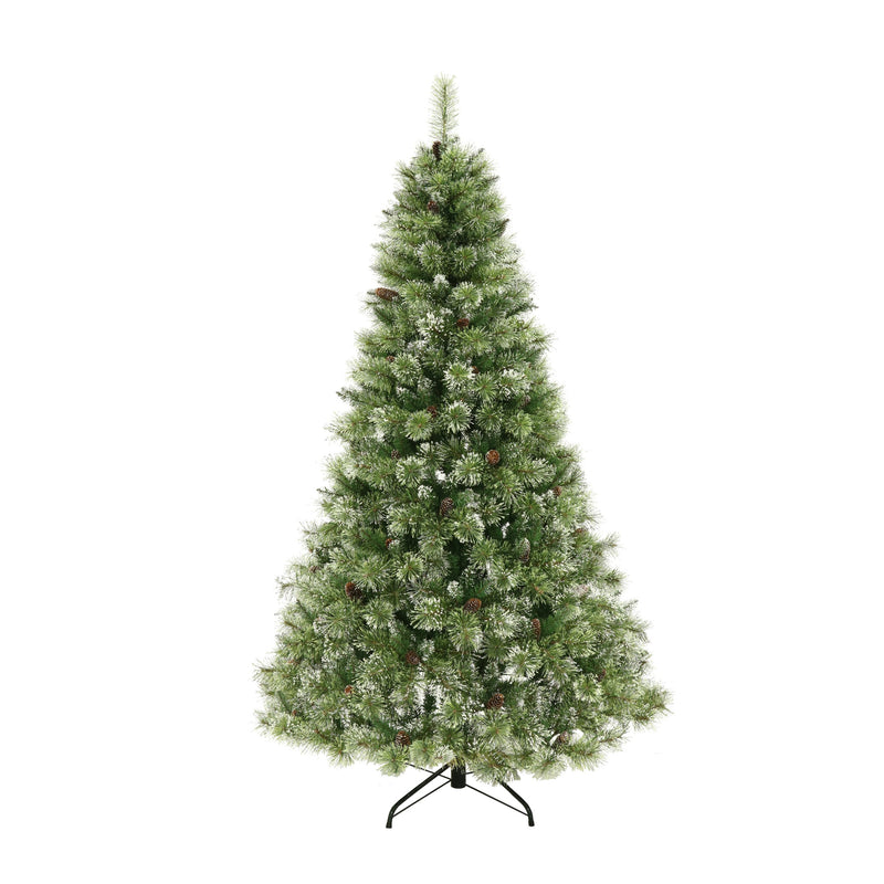 Cashmere Pine and Mixed Needles Pre-Lit Clear LED Hinged Artificial Christmas Tree with Snow and Glitter Branches and Frosted Pinecones - NH812513