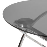 Modern Glass Top Round Side Table, Gray and Chrome - NH126413