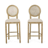 French Country Wooden Barstools with Upholstered Seating (Set of 2) - NH545313