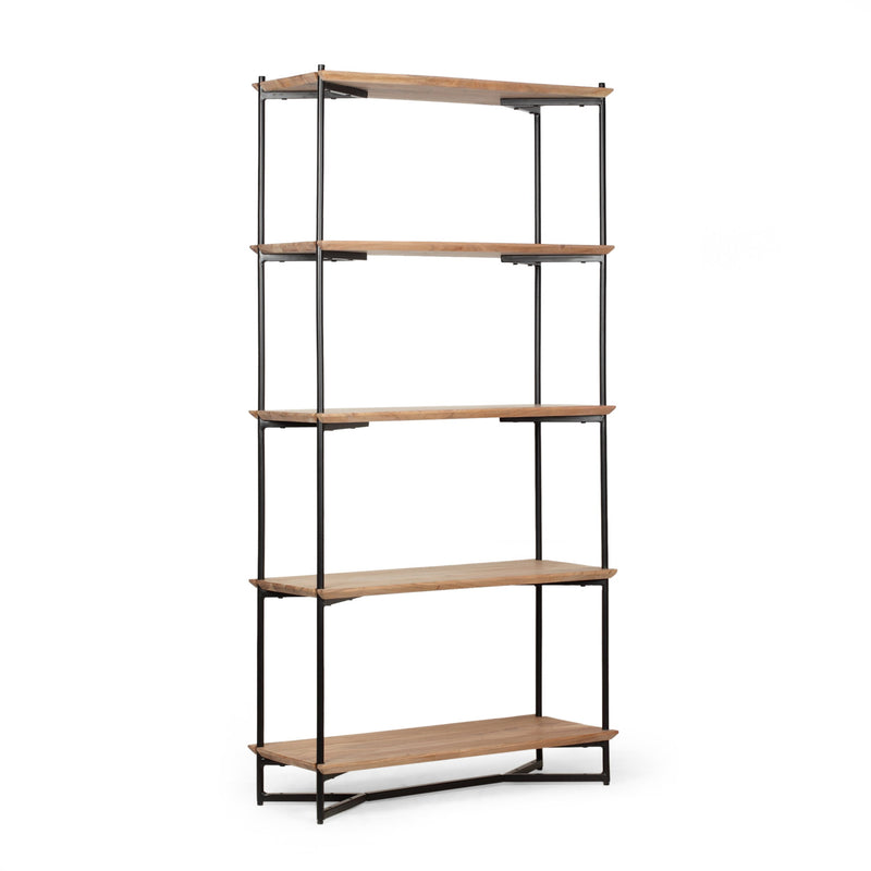 Handcrafted Modern Industrial 5 Shelf Acacia Wood Etagere Bookcase - NH795313