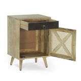 Boho Handcrafted Mango Wood Nightstand with Storage, Natural and Walnut - NH039413