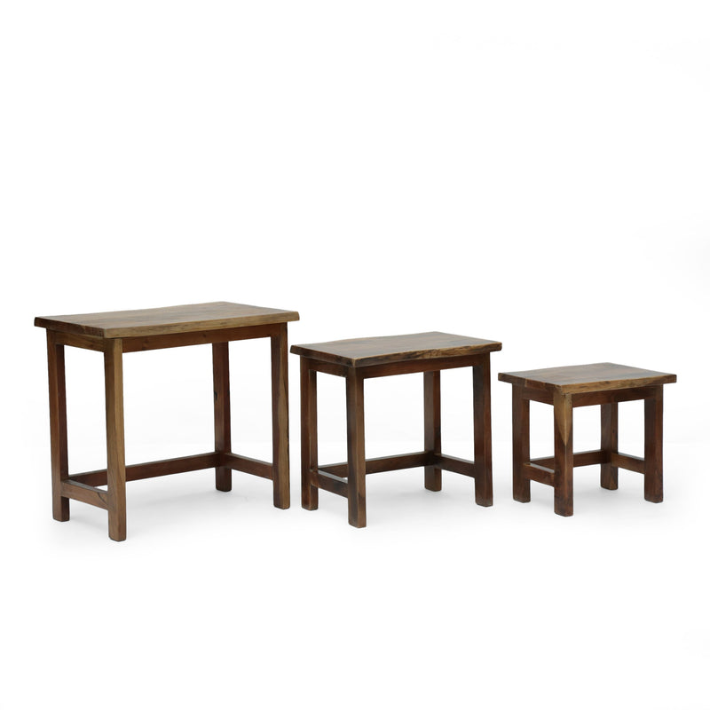 Rustic Handcrafted Acacia Wood Nested Tables (Set of 3), Walnut - NH936413