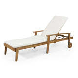 Outdoor Acacia Wood Chaise Lounge with Water Resistant Cushion - NH062513