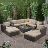 Outdoor 7 Seater Wicker Sectional Sofa Set with Sunbrella Cushions - NH125803