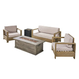 Outdoor 4-Seater Acacia Wood Chat Set with Fire Pit and Tank Holder - NH893603