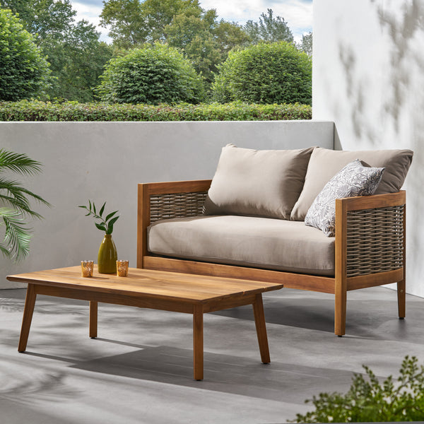 Wood and wicker online sofa