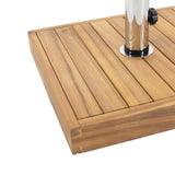 Outdoor 49lb Acacia Wood Square Umbrella Base with Stainless Steel Tube, Teak - NH246413