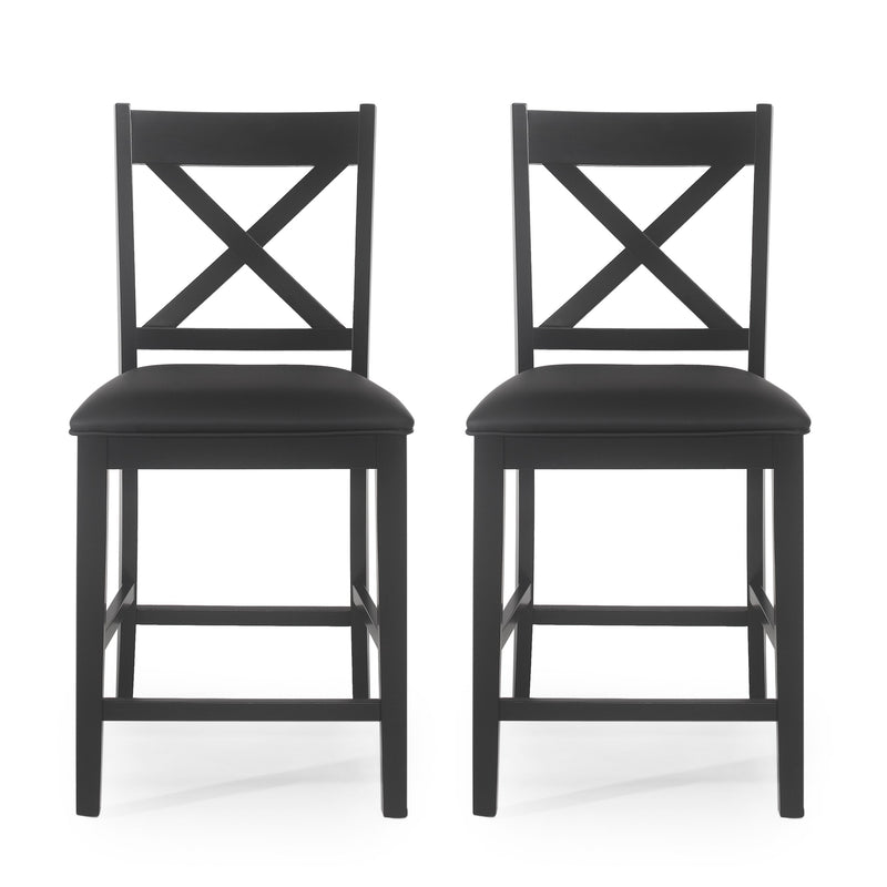 Farmhouse Upholstered Wood Counter Stools, Set of 2 - NH607413