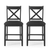 Farmhouse Upholstered Wood Counter Stools, Set of 2 - NH607413