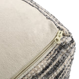 Boho Handcrafted Fabric Cube Pouf, Ivory, Gray, and Black - NH913413