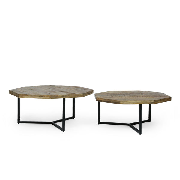Modern Industrial Handcrafted Mango Wood Nested Coffee Tables, Set of 2, Natural and Black - NH777413